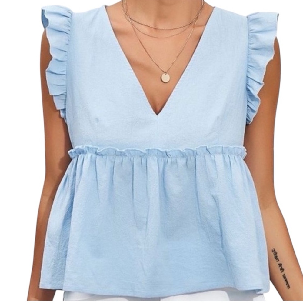Zara blue ruffle detail peplum top Sz M ❤️
